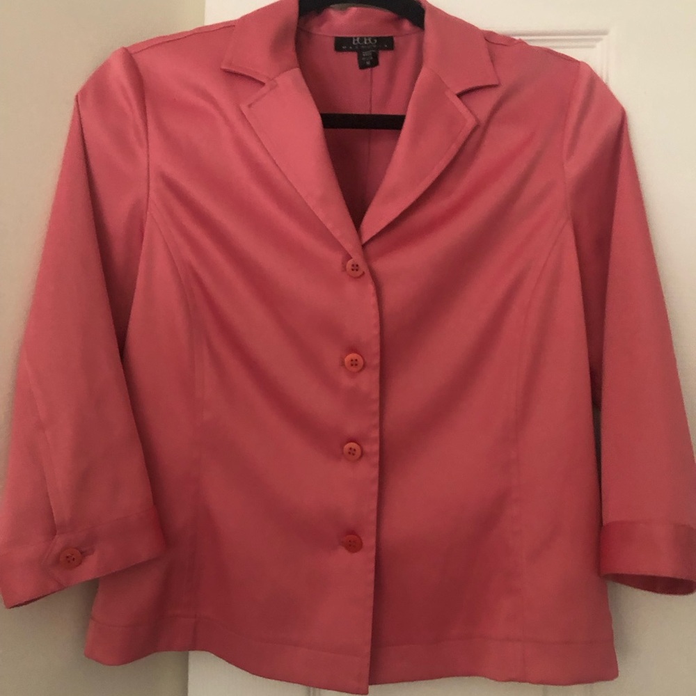 BCBGMaxAzria Coral Jacket w/black floral skirt